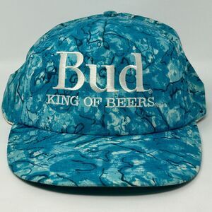 Vintage 90s Bud King of Beers Hat Baseball Cap Blue Budweiser USA Made Snapback